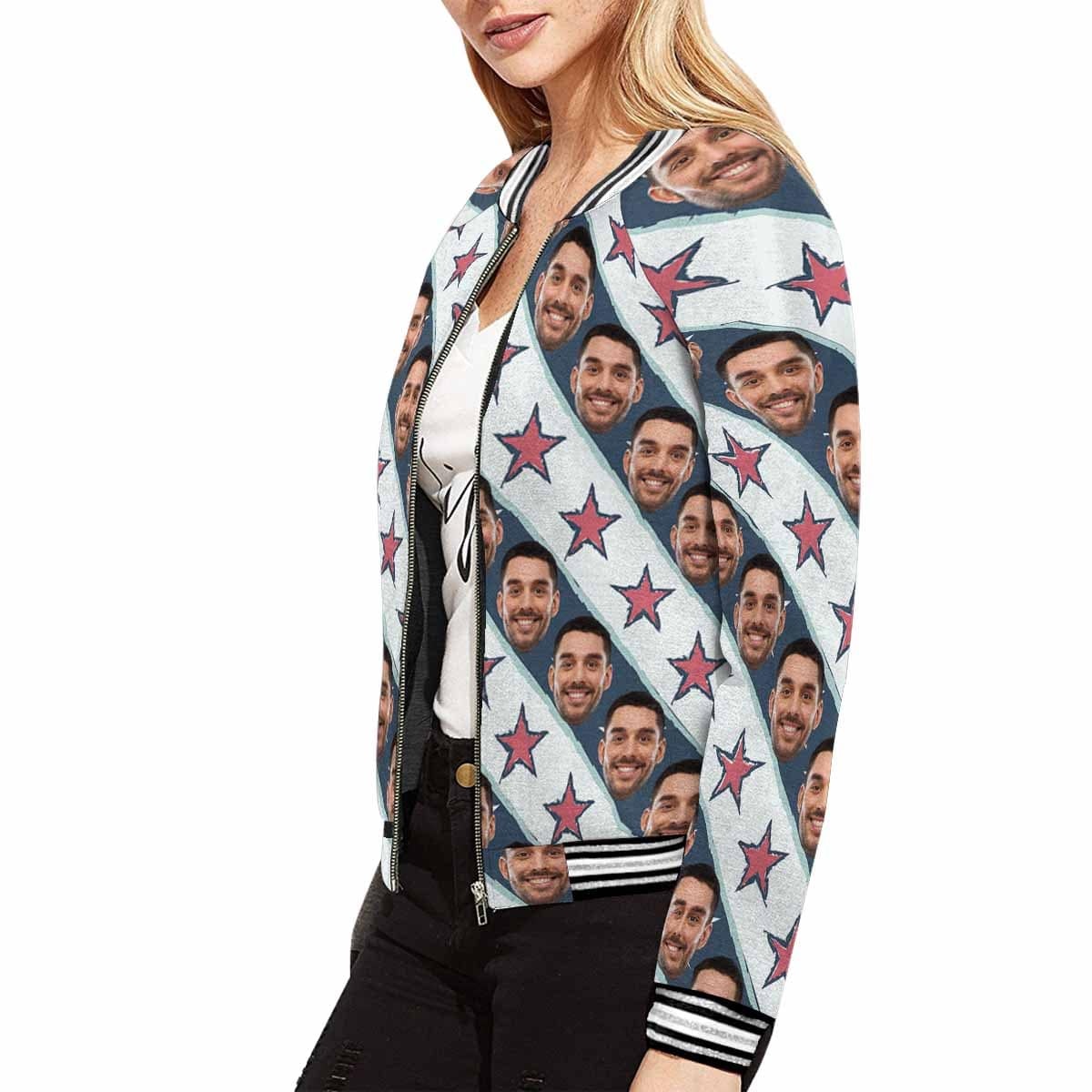 Custom Custom Boyfriend Face Stripes Stars Women's Casual Jacket - YesCustom