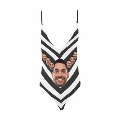 Custom Custom Boyfriend Face Swimsuit Zebra Crossing Personalized Women's One-Piece Bathing Suit Bachelorette Party - YesCustom