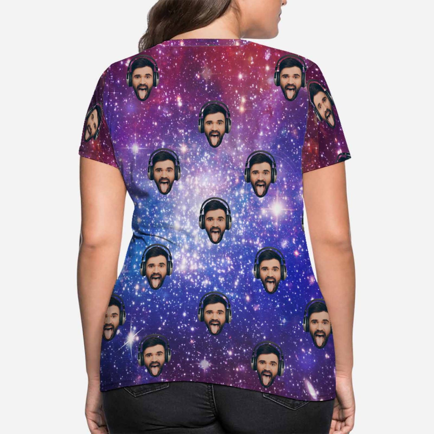 Custom Custom Boyfriend Face Tee Galaxy Starry Night Shirts Personalized Women's All Over Print T-shirt - YesCustom