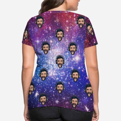 Custom Custom Boyfriend Face Tee Galaxy Starry Night Shirts Personalized Women's All Over Print T-shirt - YesCustom