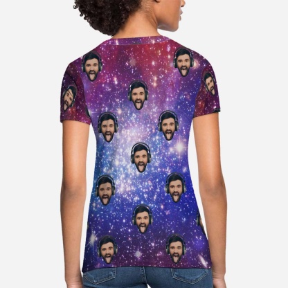 Custom Custom Boyfriend Face Tee Galaxy Starry Night Shirts Personalized Women's All Over Print T-shirt - YesCustom