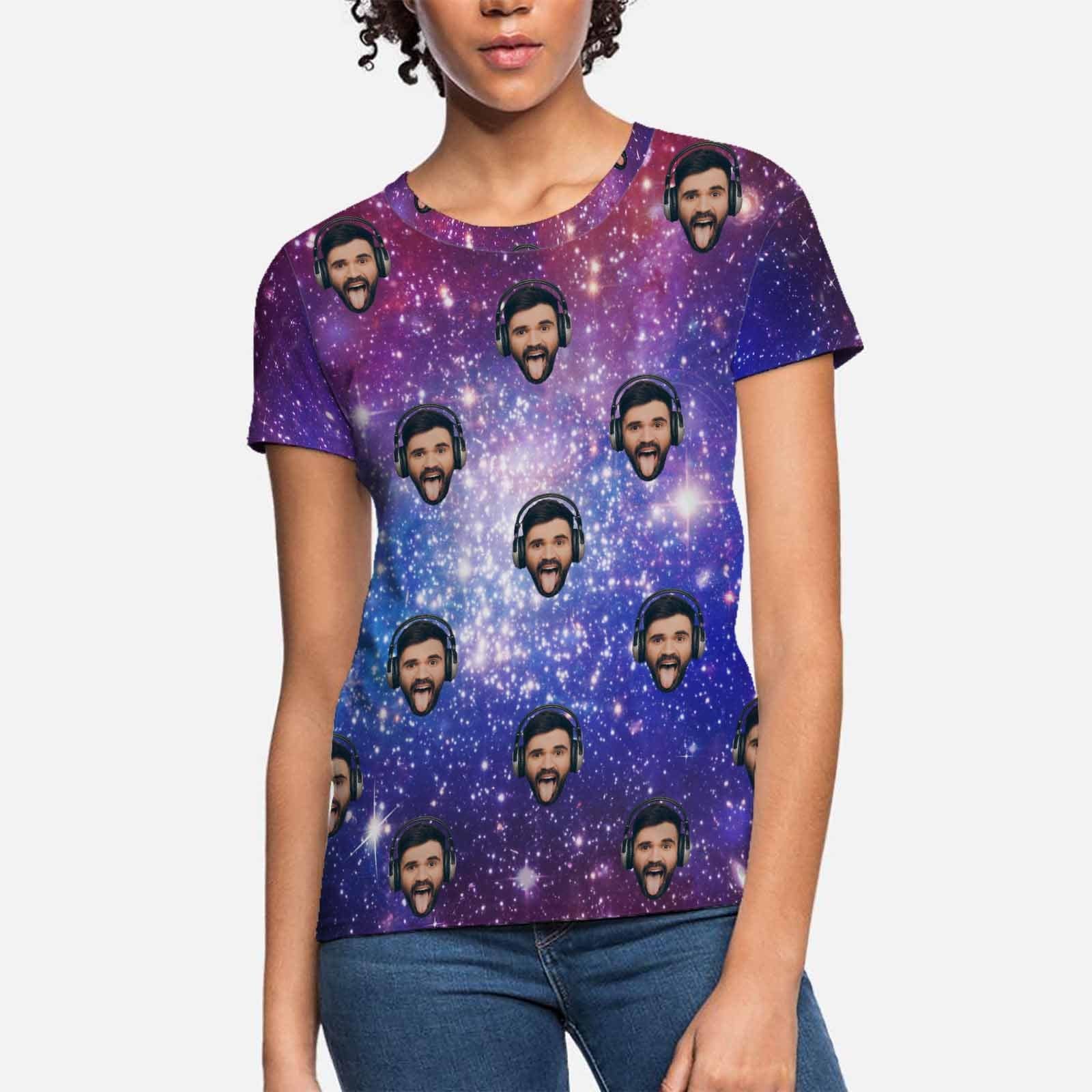 Custom Custom Boyfriend Face Tee Galaxy Starry Night Shirts Personalized Women's All Over Print T-shirt - YesCustom