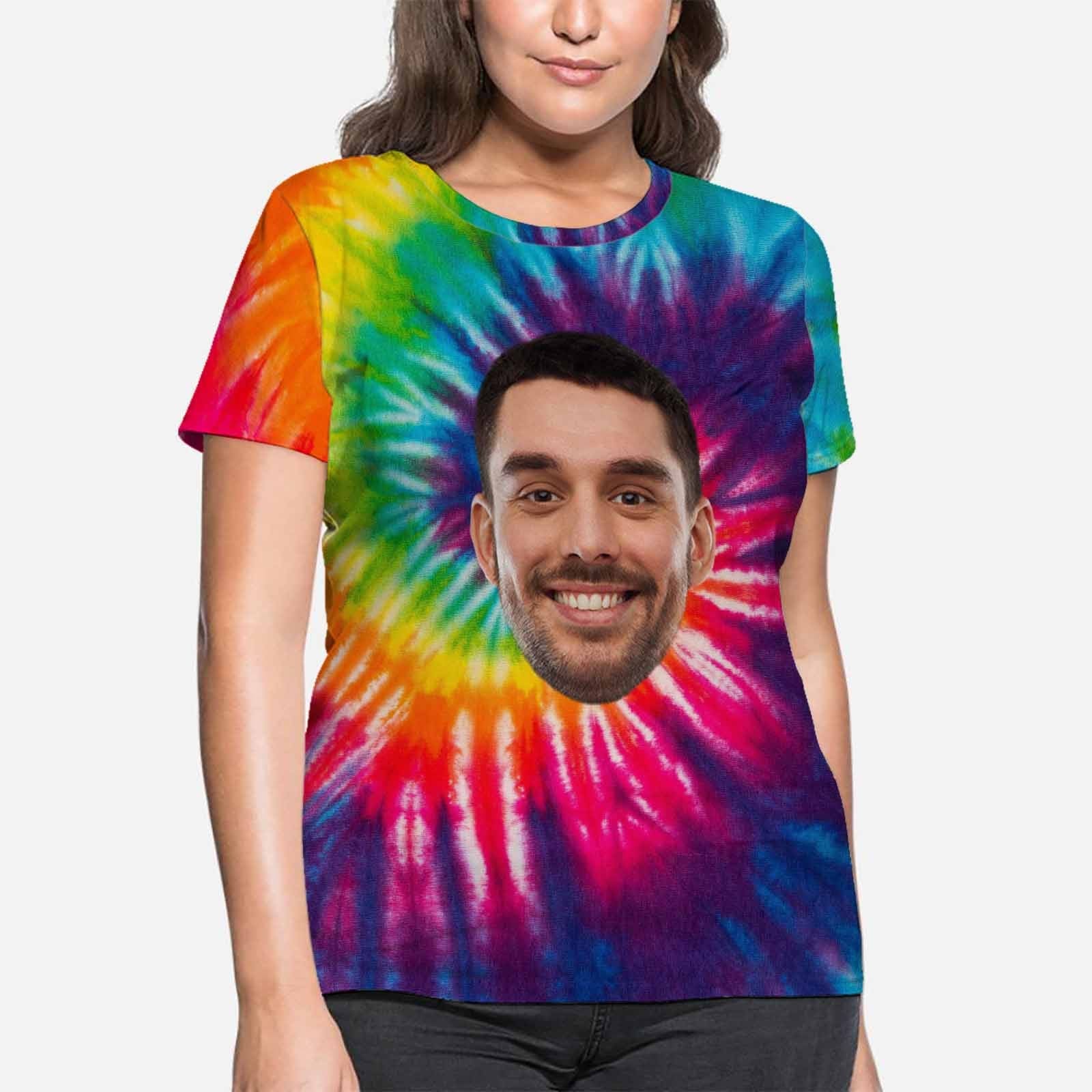 Custom Custom Boyfriend Face Tee Photo on Rainbow Shirts Personalized Women's All Over Print T-shirt - YesCustom