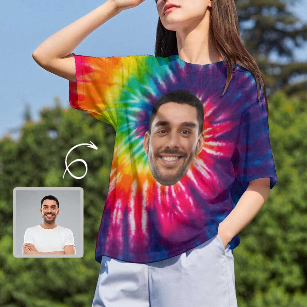 Custom Custom Boyfriend Face Tee Photo on Rainbow Shirts Personalized Women's All Over Print T-shirt - YesCustom