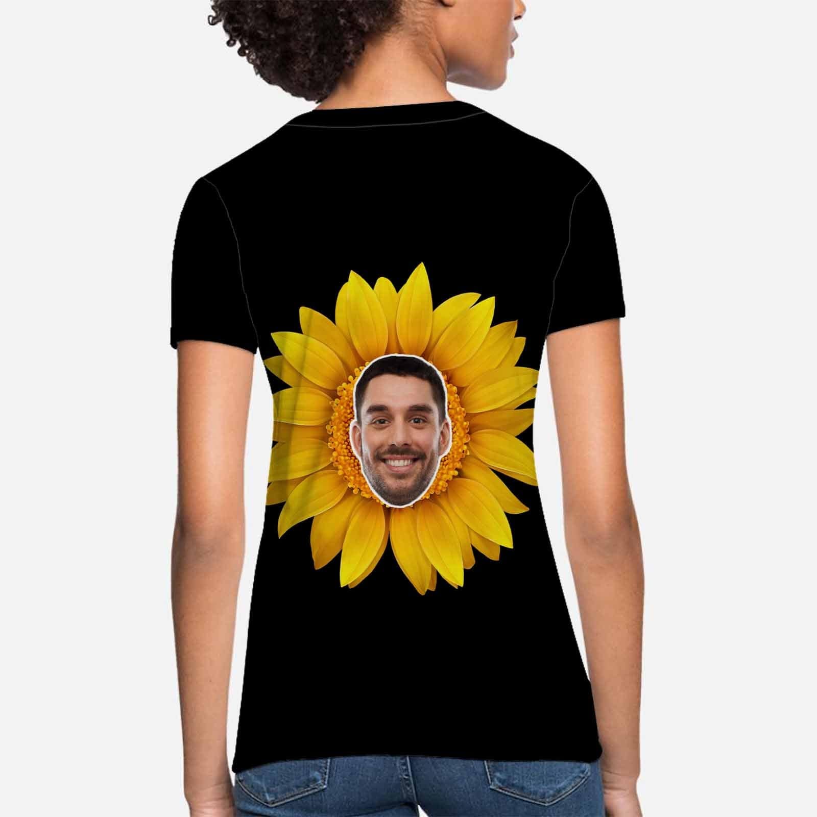Custom Custom Boyfriend Face Your Own Shirt Personalized Sunflower Women's All Over Print T-shirt - YesCustom