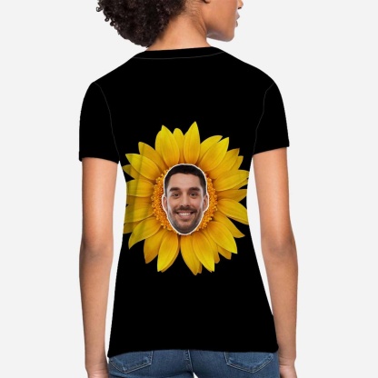 Custom Custom Boyfriend Face Your Own Shirt Personalized Sunflower Women's All Over Print T-shirt - YesCustom