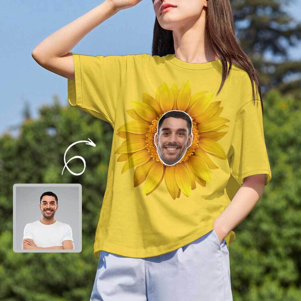 Custom Custom Boyfriend Face Your Own Shirt Personalized Sunflower Women's All Over Print T-shirt - YesCustom
