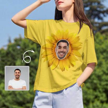 Custom Custom Boyfriend Face Your Own Shirt Personalized Sunflower Women's All Over Print T-shirt - YesCustom