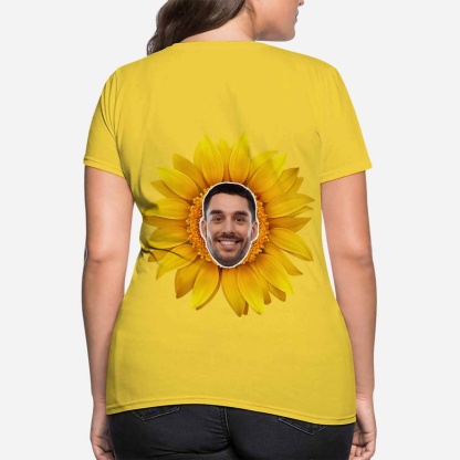 Custom Custom Boyfriend Face Your Own Shirt Personalized Sunflower Women's All Over Print T-shirt - YesCustom