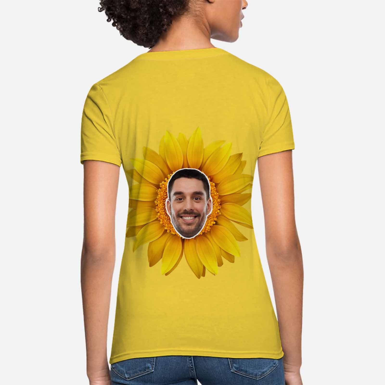 Custom Custom Boyfriend Face Your Own Shirt Personalized Sunflower Women's All Over Print T-shirt - YesCustom
