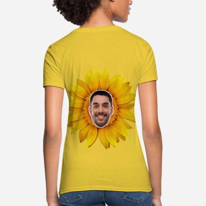 Custom Custom Boyfriend Face Your Own Shirt Personalized Sunflower Women's All Over Print T-shirt - YesCustom