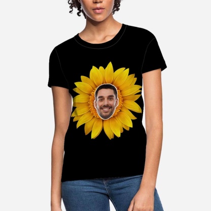 Custom Custom Boyfriend Face Your Own Shirt Personalized Sunflower Women's All Over Print T-shirt - YesCustom