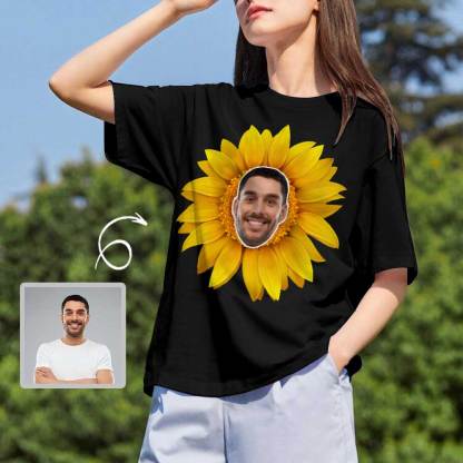 Custom Custom Boyfriend Face Your Own Shirt Personalized Sunflower Women's All Over Print T-shirt - YesCustom