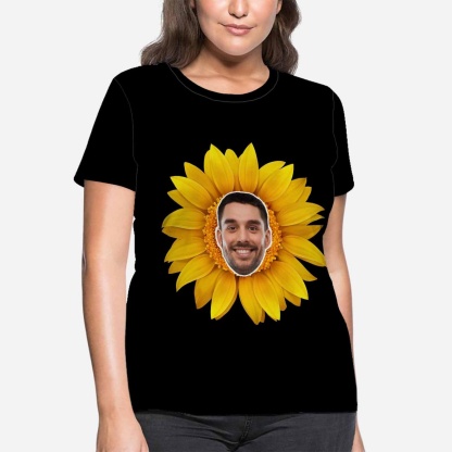 Custom Custom Boyfriend Face Your Own Shirt Personalized Sunflower Women's All Over Print T-shirt - YesCustom