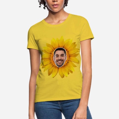 Custom Custom Boyfriend Face Your Own Shirt Personalized Sunflower Women's All Over Print T-shirt - YesCustom