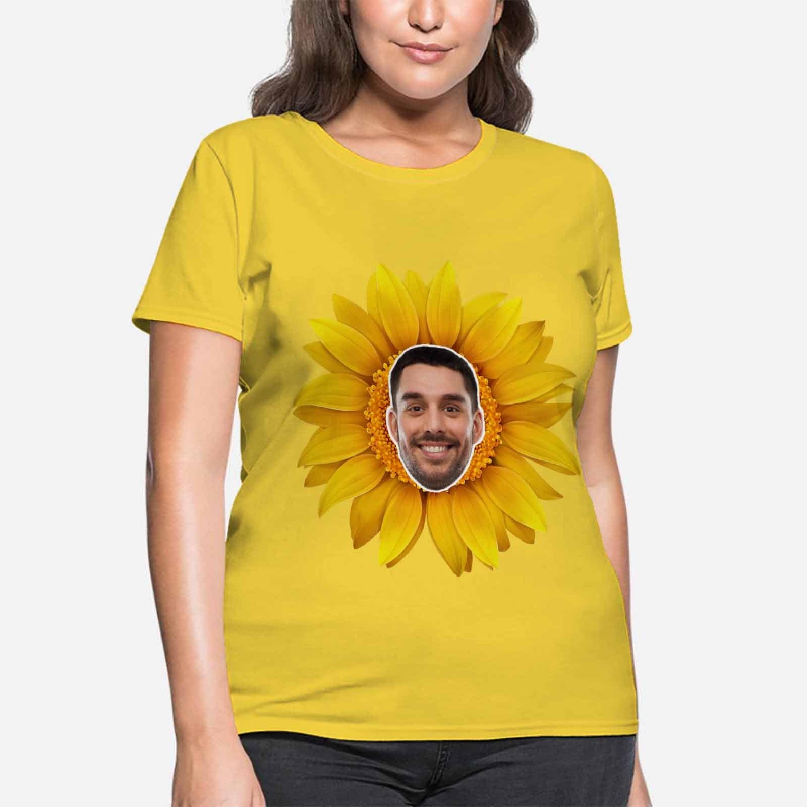 Custom Custom Boyfriend Face Your Own Shirt Personalized Sunflower Women's All Over Print T-shirt - YesCustom