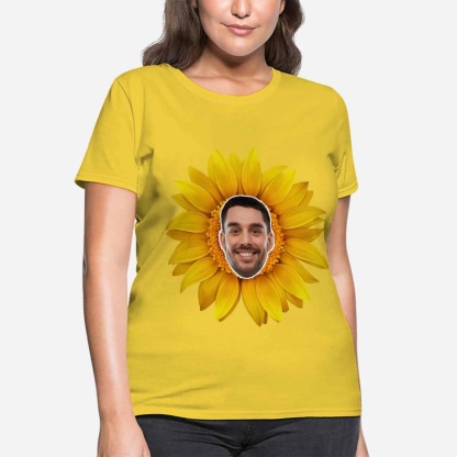 Custom Custom Boyfriend Face Your Own Shirt Personalized Sunflower Women's All Over Print T-shirt - YesCustom