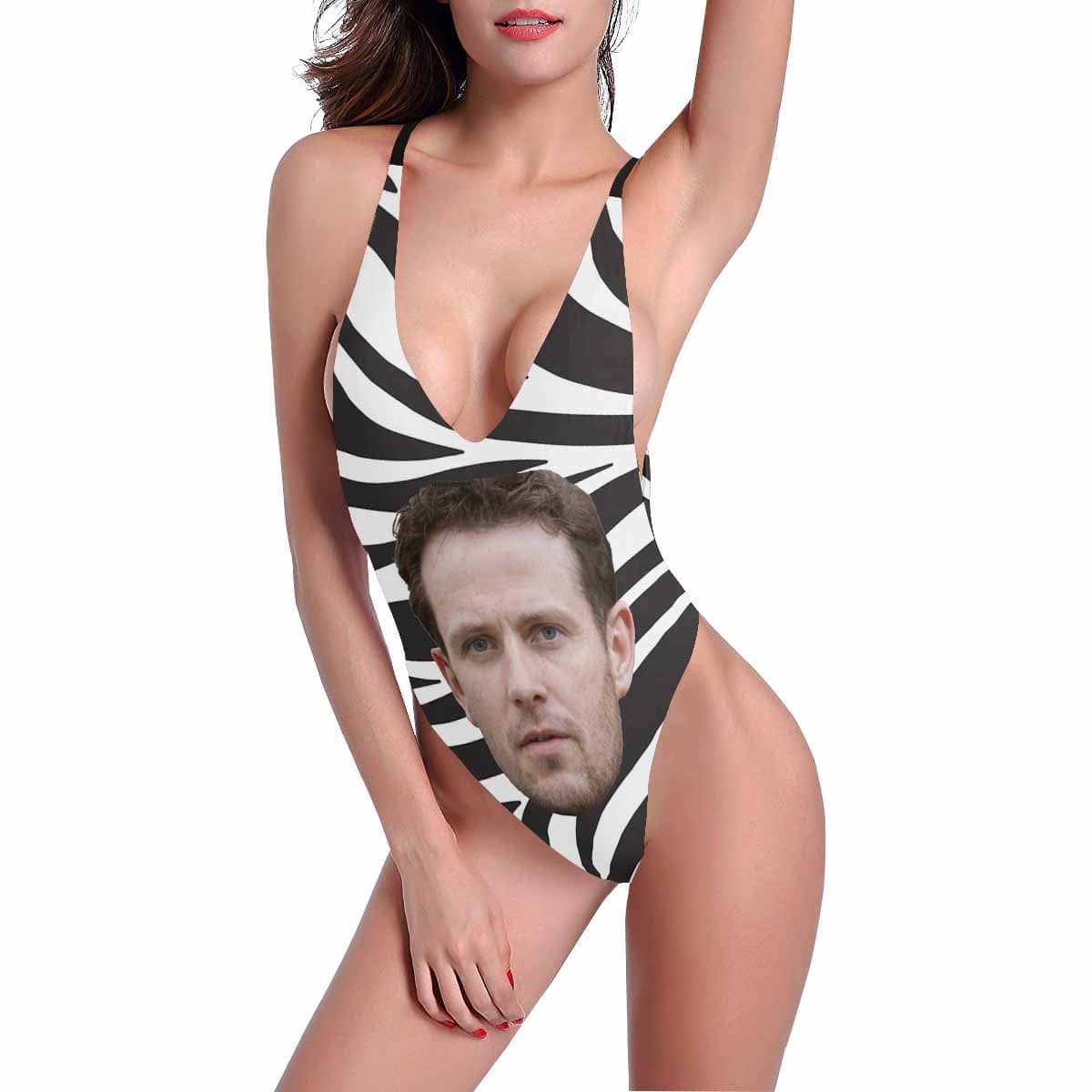 Custom Custom Boyfriend Face Zebra Women's Halter Straps Backless Swimsuit - YesCustom