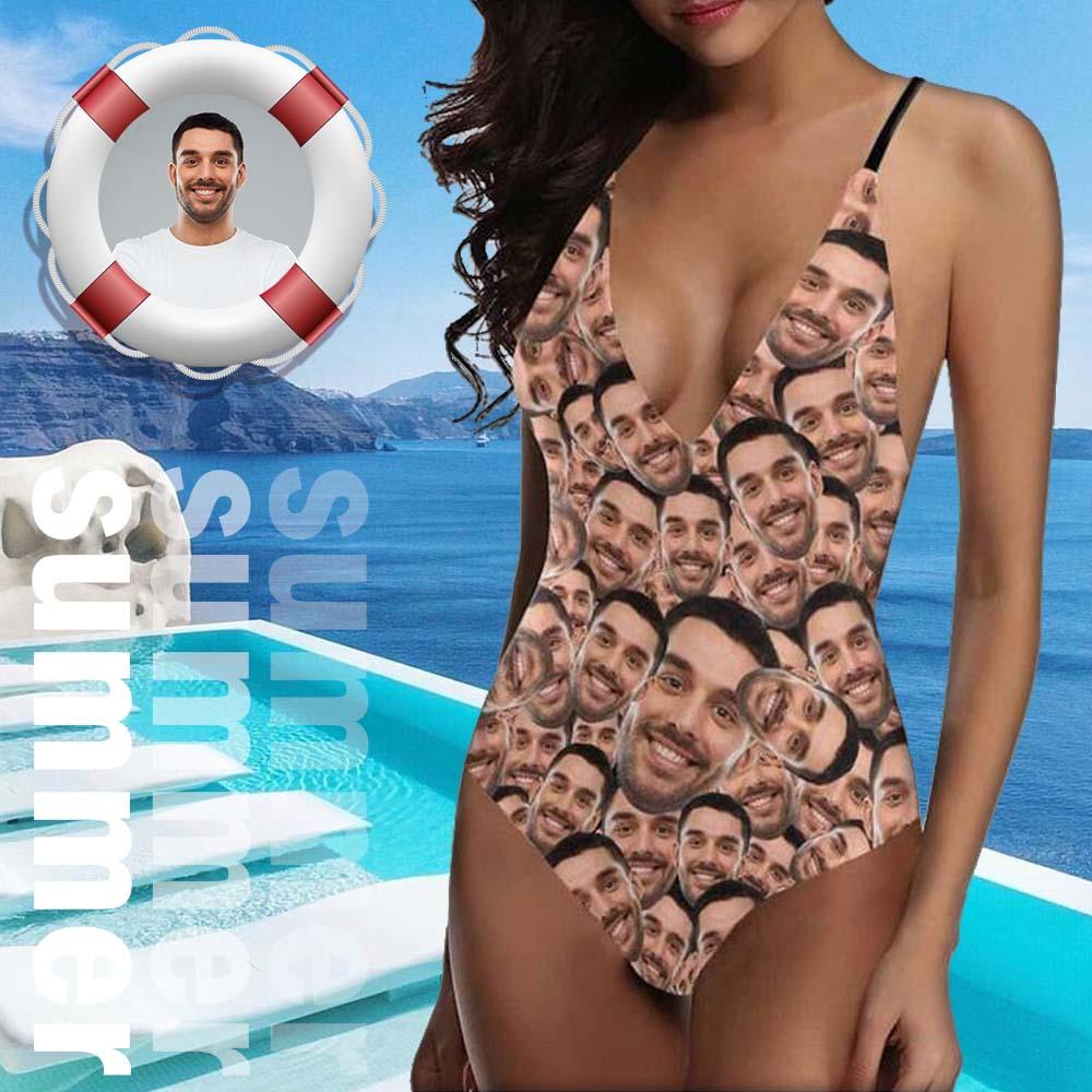 Custom Custom Boyfriend Swimsuit Face All You Personalized Women's Lacing Backless One-Piece Bathing Suit Funny Gift Idea - YesCustom