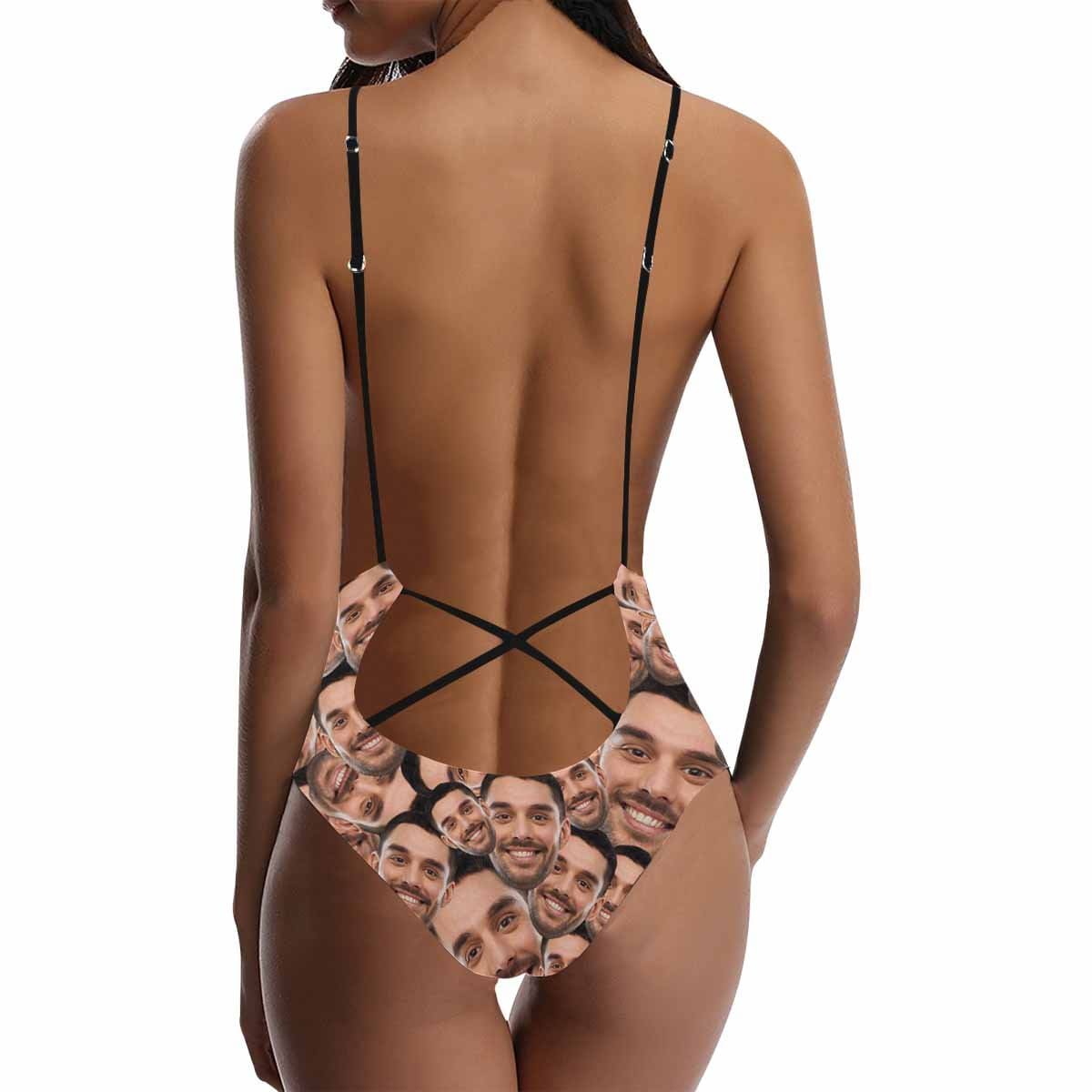 Custom Custom Boyfriend Swimsuit Face All You Personalized Women's Lacing Backless One-Piece Bathing Suit Funny Gift Idea - YesCustom