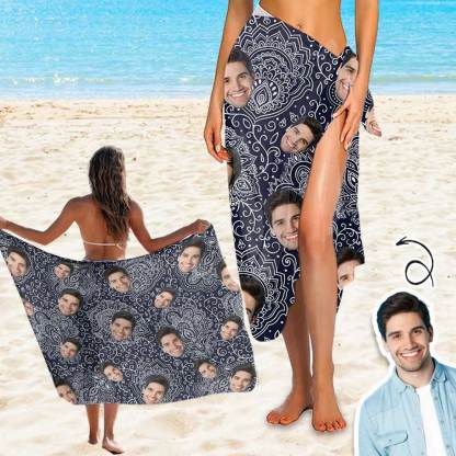 Custom Custom Boyfriends Face Long Sarongs Beach Wrap Personalized Bikini Cover Up - YesCustom