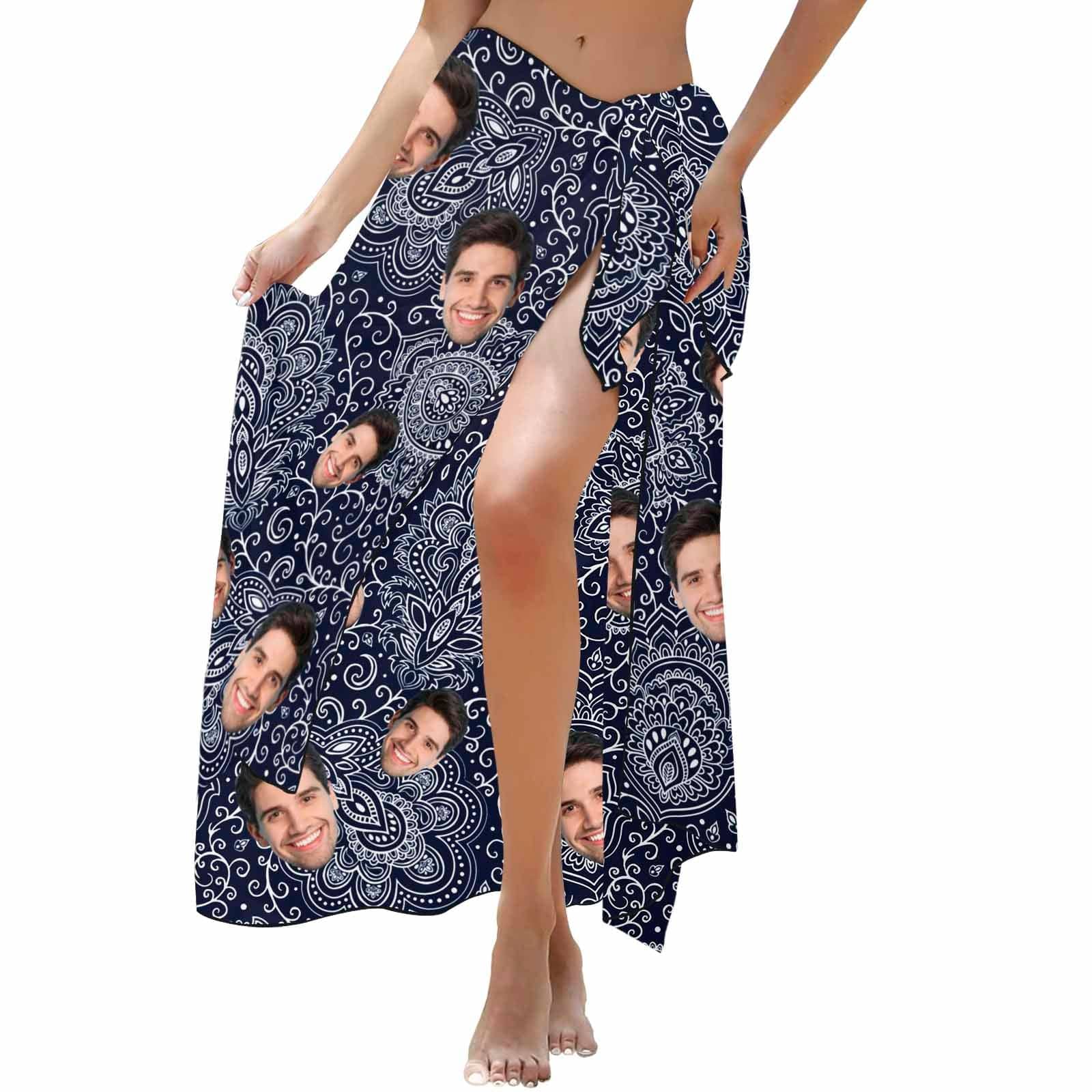 Custom Custom Boyfriends Face Long Sarongs Beach Wrap Personalized Bikini Cover Up - YesCustom