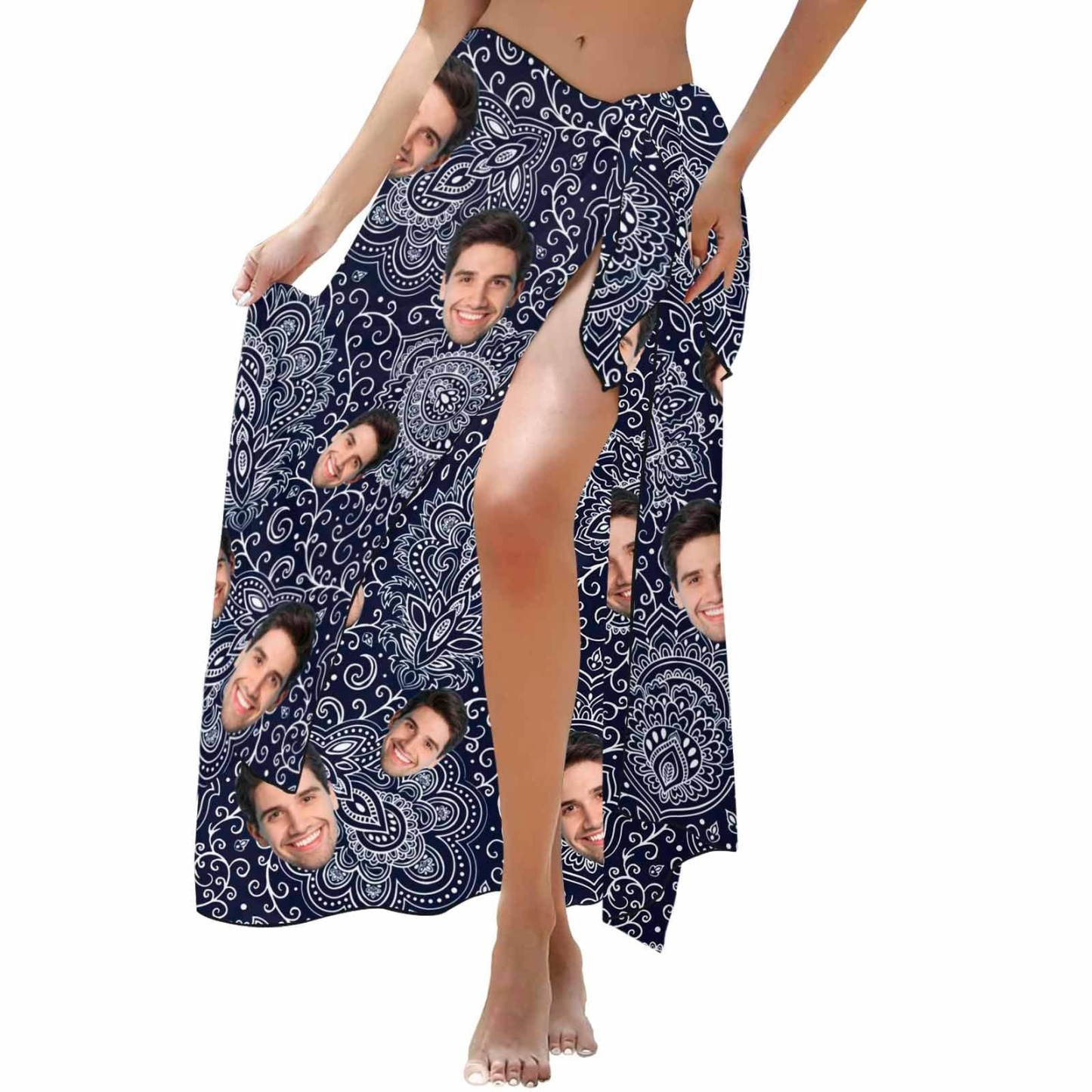 Custom Custom Boyfriends Face Long Sarongs Beach Wrap Personalized Bikini Cover Up - YesCustom
