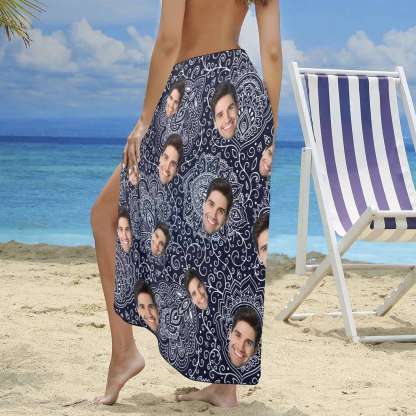 Custom Custom Boyfriends Face Long Sarongs Beach Wrap Personalized Bikini Cover Up - YesCustom