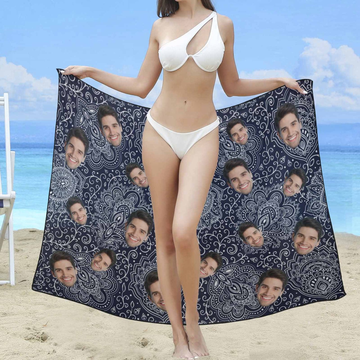 Custom Custom Boyfriends Face Long Sarongs Beach Wrap Personalized Bikini Cover Up - YesCustom