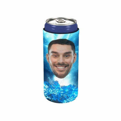 Custom Custom Can Cooler With Boyfriend face Personalized Big Head Blue Neoprene Koozies Non Slip for Beer Cans and Bottles - YesCustom