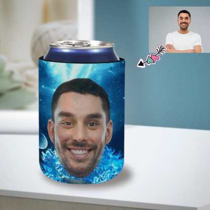 Custom Custom Can Cooler With Boyfriend face Personalized Big Head Blue Neoprene Koozies Non Slip for Beer Cans and Bottles - YesCustom