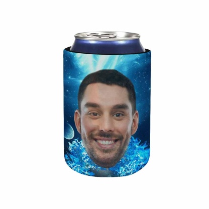 Custom Custom Can Cooler With Boyfriend face Personalized Big Head Blue Neoprene Koozies Non Slip for Beer Cans and Bottles - YesCustom