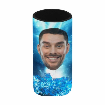 Custom Custom Can Cooler With Boyfriend face Personalized Big Head Blue Neoprene Koozies Non Slip for Beer Cans and Bottles - YesCustom