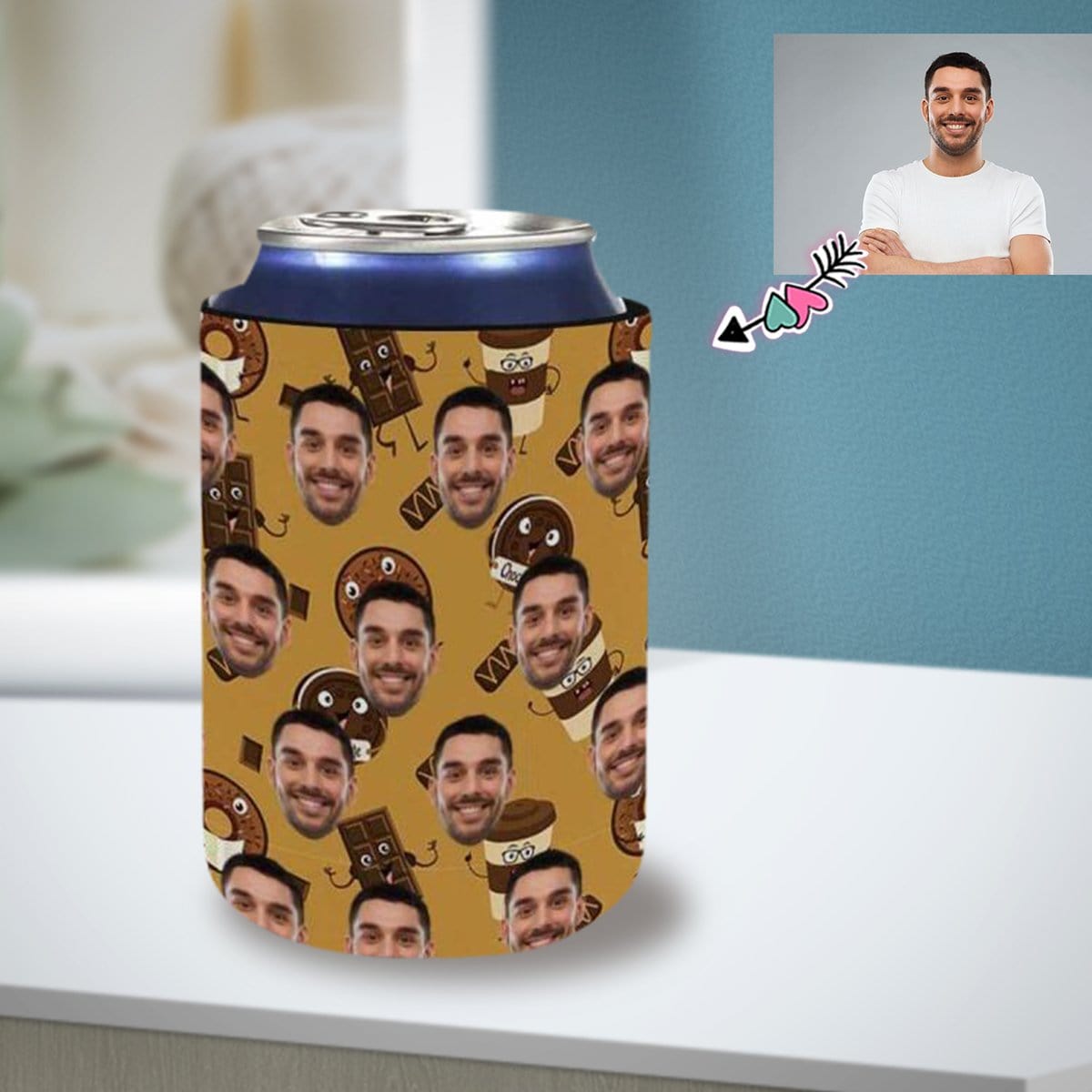 Custom Custom Can Cooler With Boyfriend face Personalized Coffee Chocolate Neoprene Koozies Non Slip for Beer Cans and Bottles - YesCustom