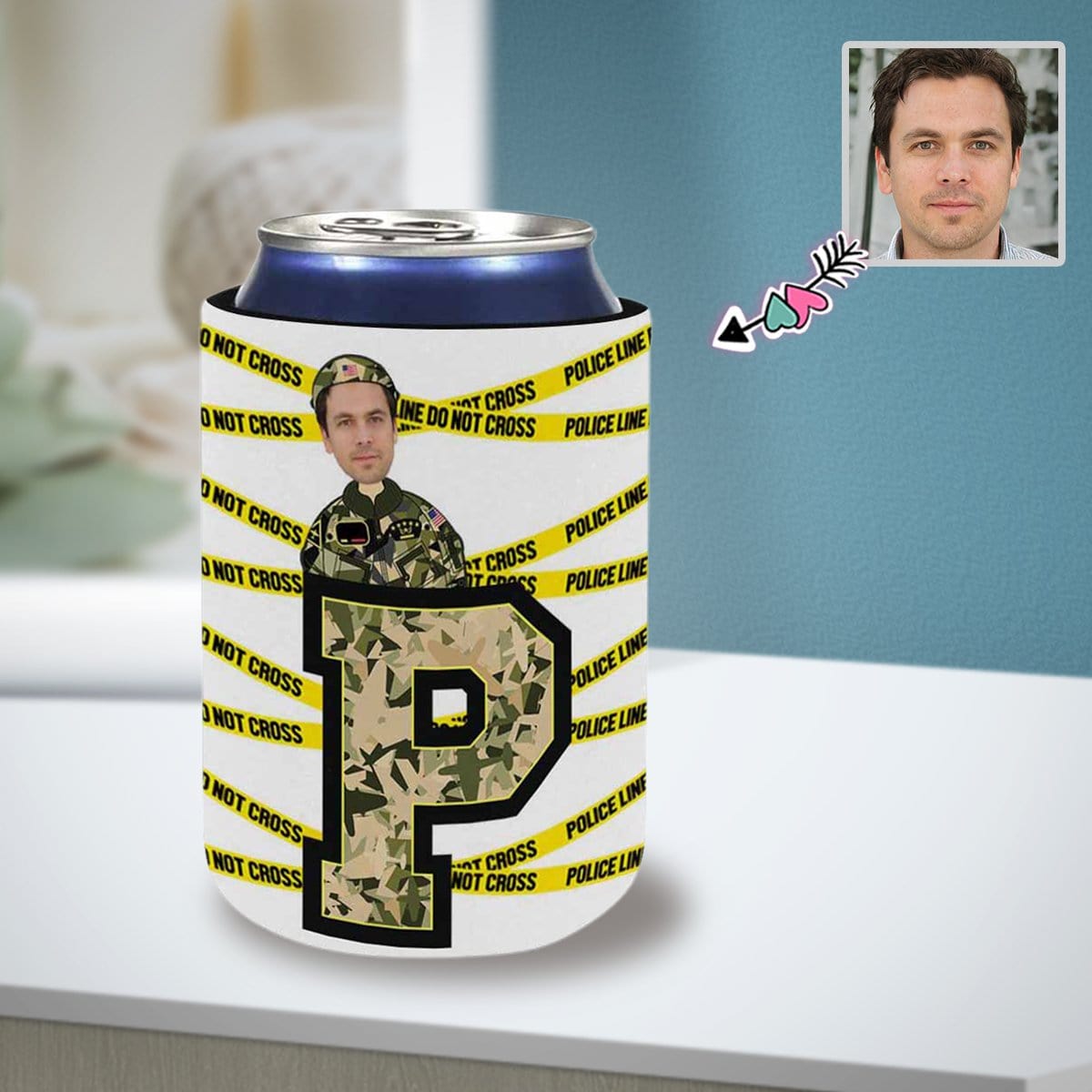 Custom Custom Can Cooler With Boyfriend face Personalized Police Neoprene Koozies Non Slip for Beer Cans and Bottles - YesCustom