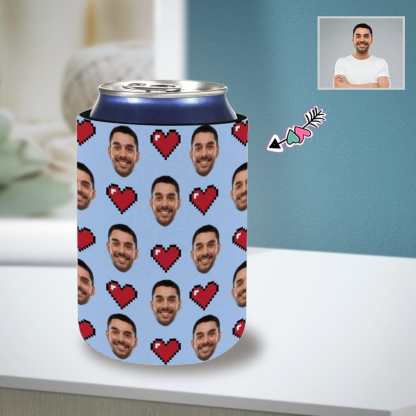 Custom Custom Can Cooler With Boyfriend face Personalized Red Heart Neoprene Koozies Non Slip for Beer Cans and Bottles - YesCustom