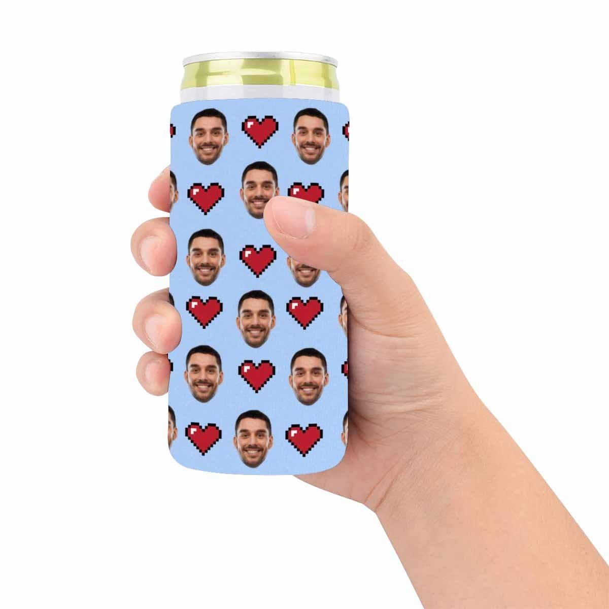 Custom Custom Can Cooler With Boyfriend face Personalized Red Heart Neoprene Koozies Non Slip for Beer Cans and Bottles - YesCustom