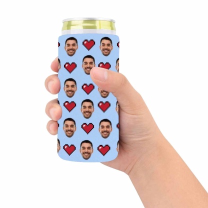 Custom Custom Can Cooler With Boyfriend face Personalized Red Heart Neoprene Koozies Non Slip for Beer Cans and Bottles - YesCustom