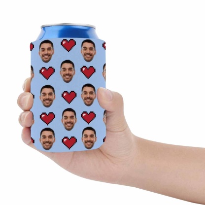 Custom Custom Can Cooler With Boyfriend face Personalized Red Heart Neoprene Koozies Non Slip for Beer Cans and Bottles - YesCustom