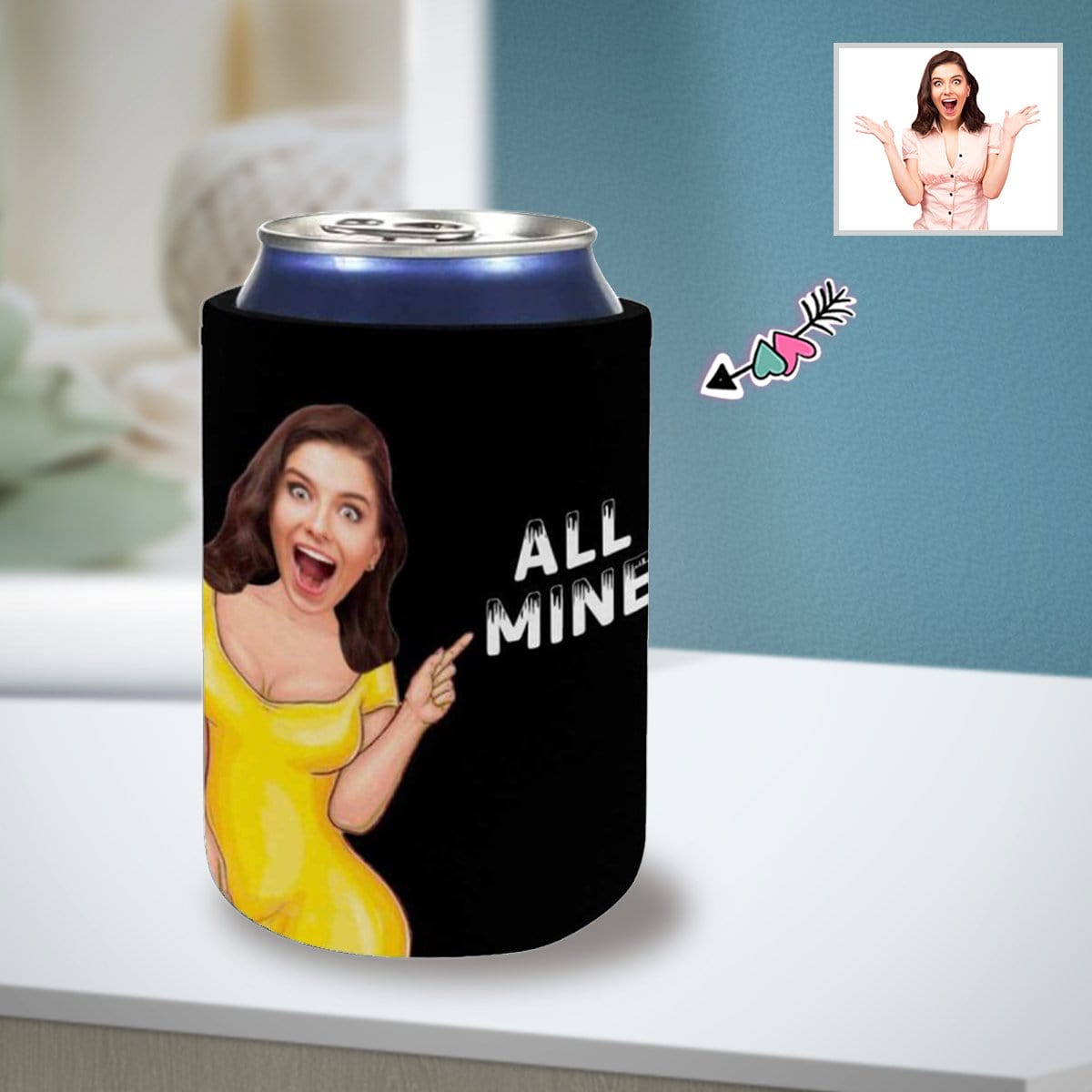 Custom Custom Can Cooler With Photo Personalized All Mine Black Neoprene Koozies Non Slip for Beer Cans and Bottles - YesCustom
