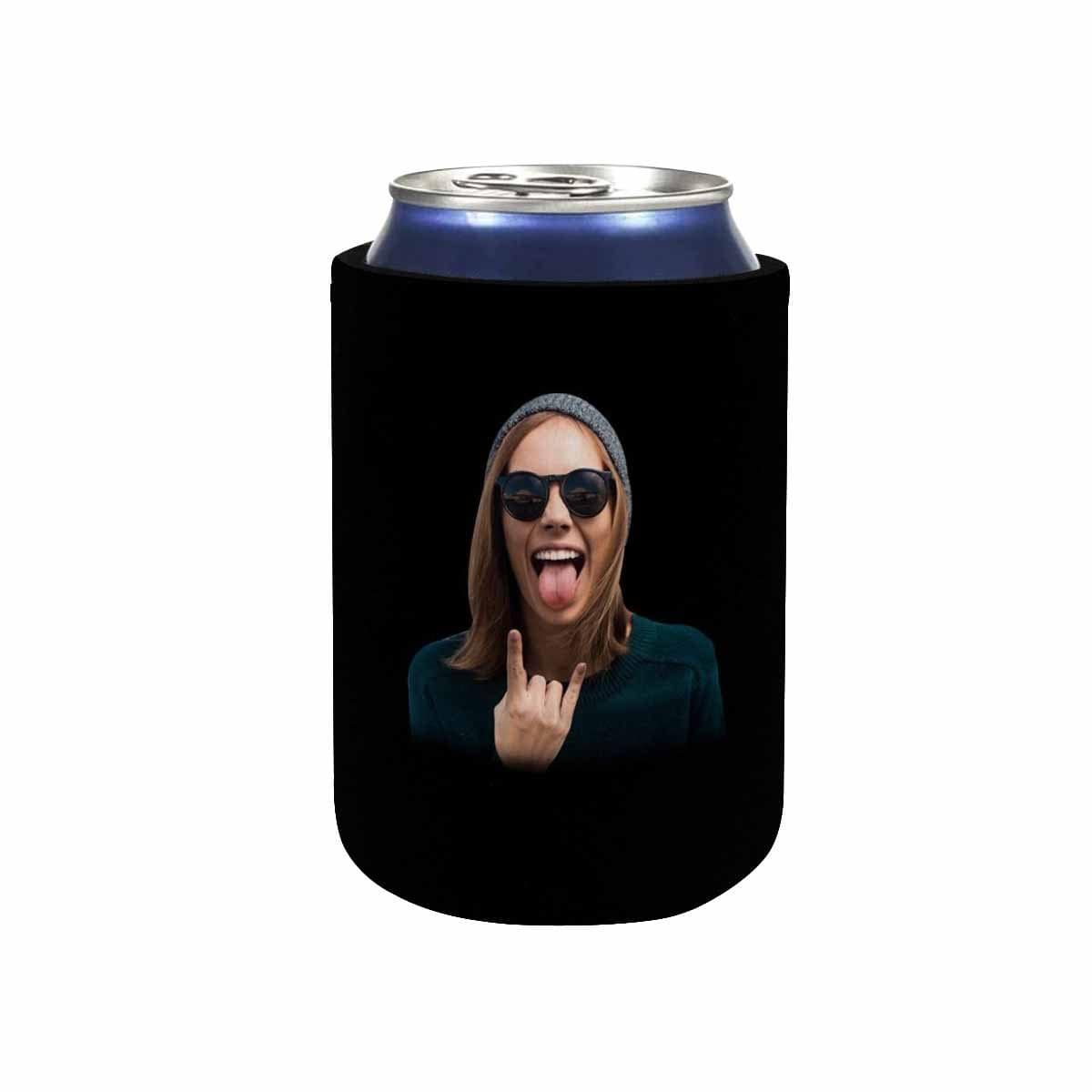 Custom Custom Can Cooler With Photo Personalized Black Background Neoprene Koozies Non Slip for Beer Cans and Bottles - YesCustom
