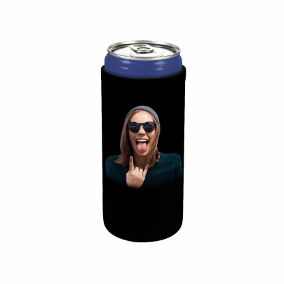 Custom Custom Can Cooler With Photo Personalized Black Background Neoprene Koozies Non Slip for Beer Cans and Bottles - YesCustom