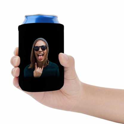 Custom Custom Can Cooler With Photo Personalized Black Background Neoprene Koozies Non Slip for Beer Cans and Bottles - YesCustom