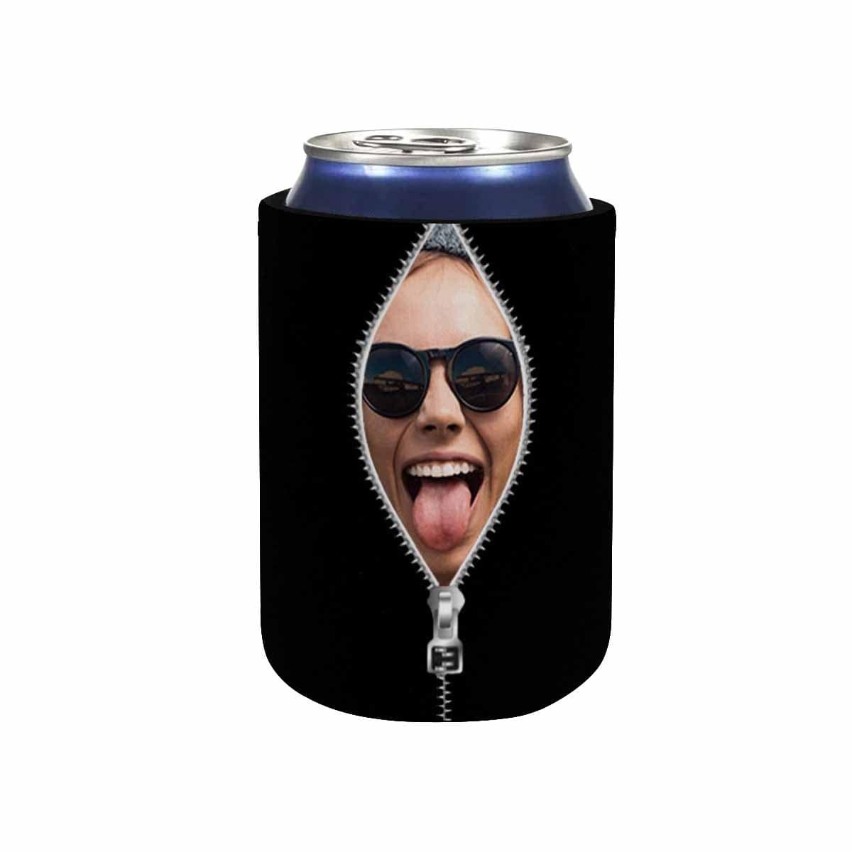 Custom Custom Can Cooler With Photo Personalized Zipper Black Neoprene Koozies Non Slip for Beer Cans and Bottles - YesCustom
