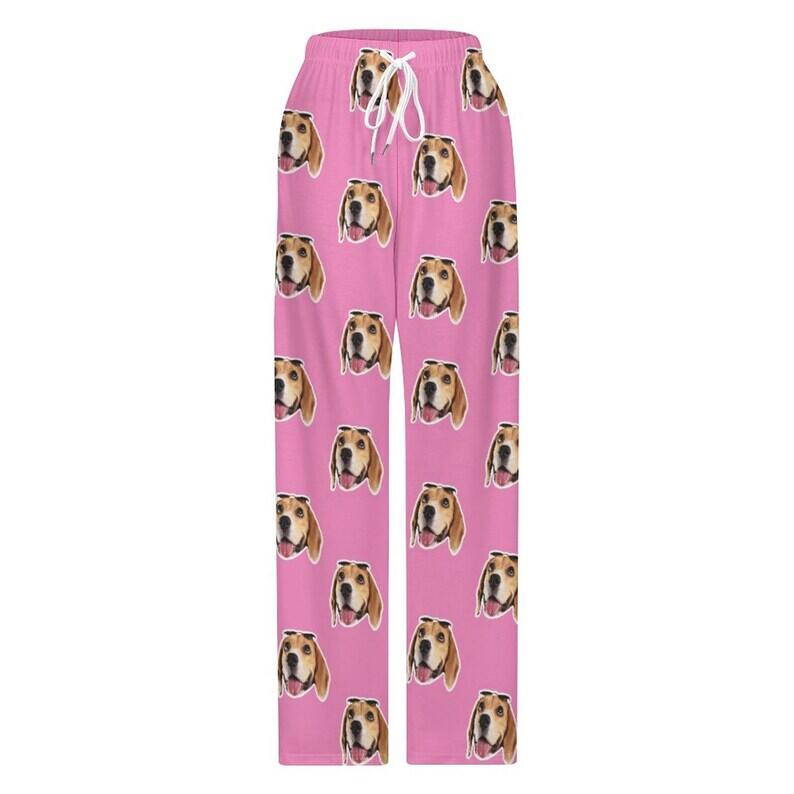 Custom Custom Cat Dog Face Solid Color Pajama Pants and Pet Dog Bandana - YesCustom