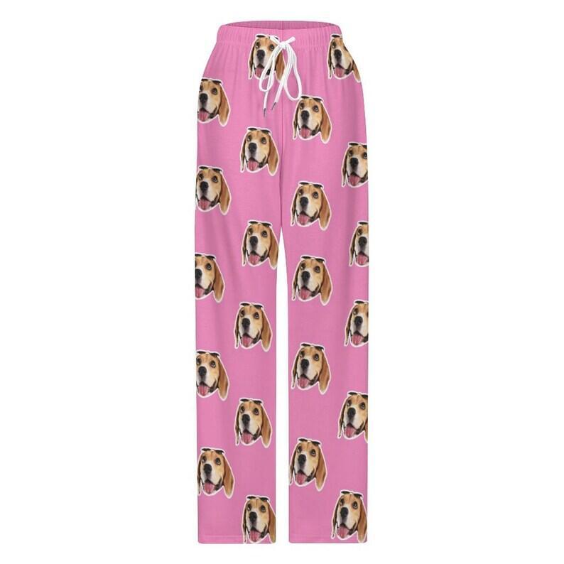 Custom Custom Cat Dog Face Solid Color Pajama Pants and Pet Dog Bandana - YesCustom