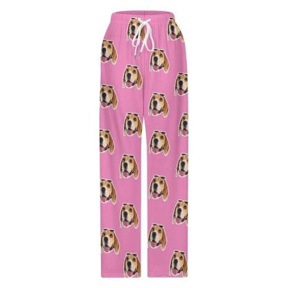 Custom Custom Cat Dog Face Solid Color Pajama Pants and Pet Dog Bandana - YesCustom