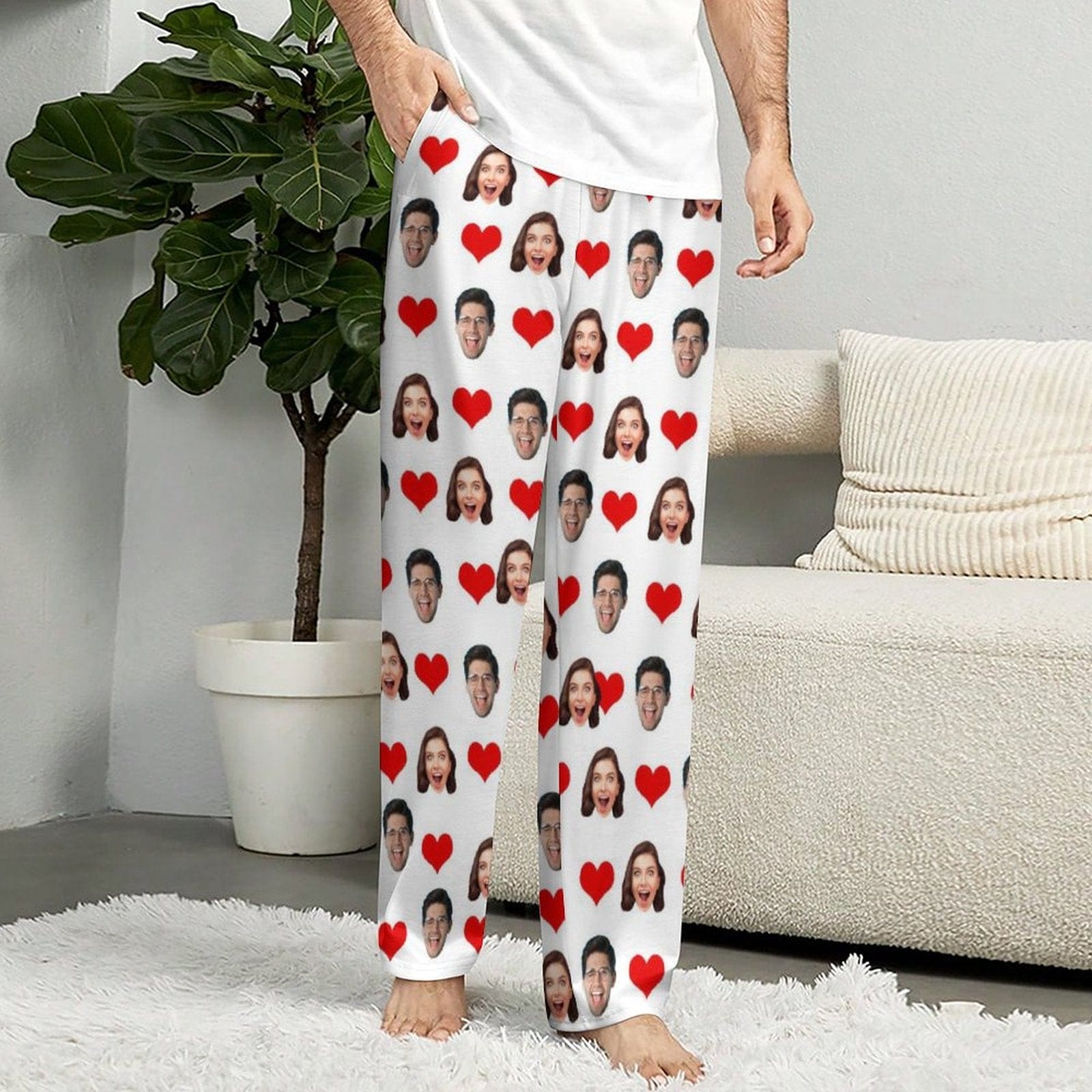 Custom Custom Cat Dog Face Solid Color Pajama Pants and Pet Dog Bandana - YesCustom