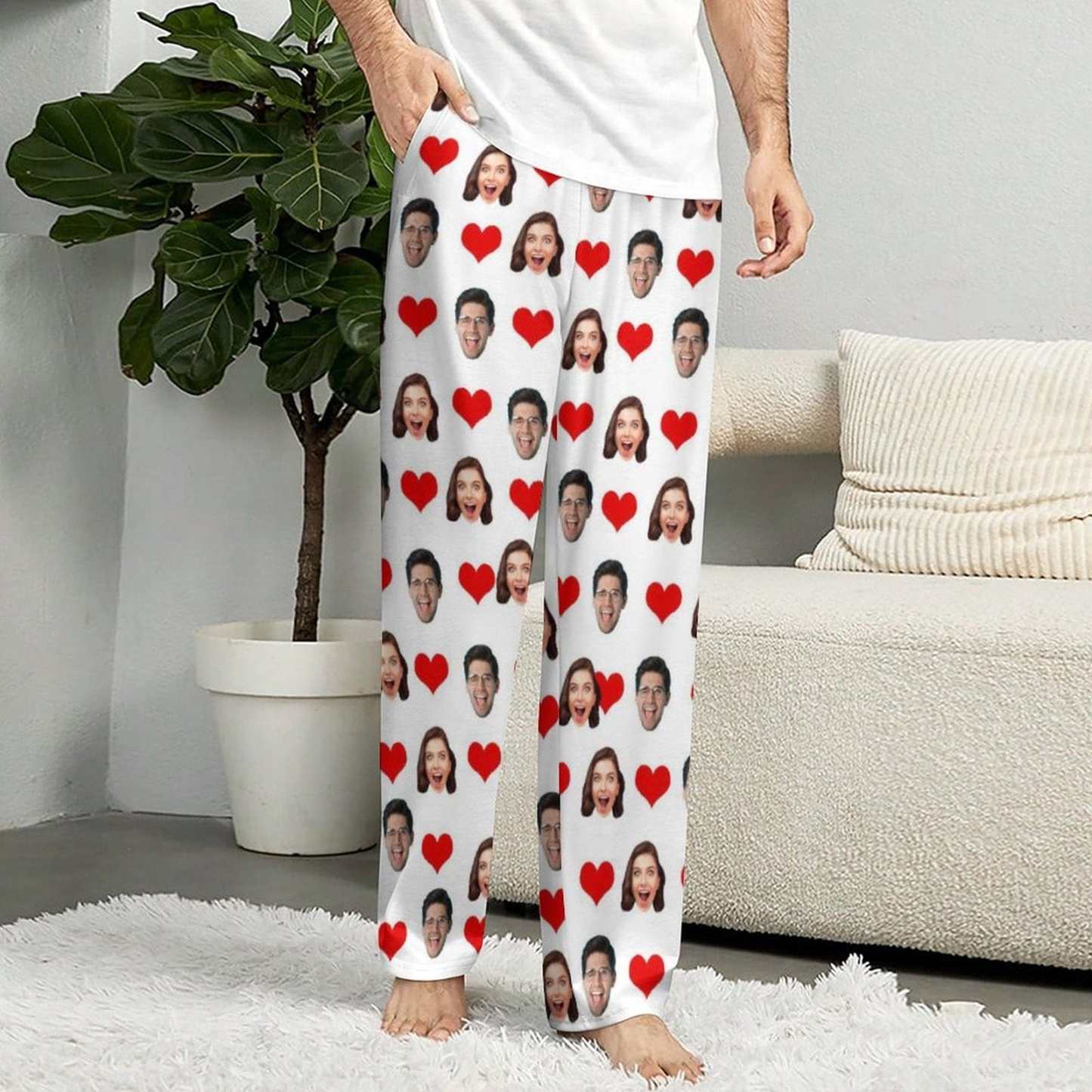Custom Custom Cat Dog Face Solid Color Pajama Pants and Pet Dog Bandana - YesCustom