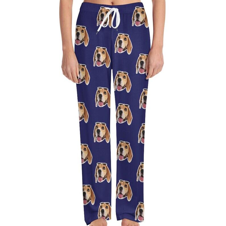 Custom Custom Cat Dog Face Solid Color Pajama Pants and Pet Dog Bandana - YesCustom
